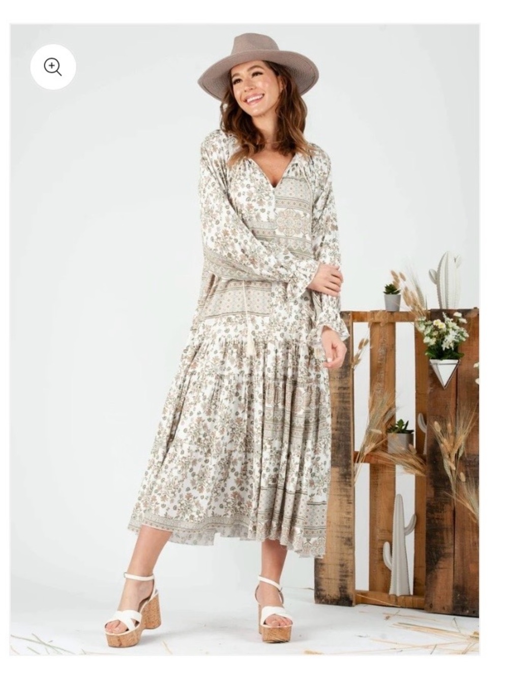 Lucca Couture Cream Floral Tiered Midi Dress